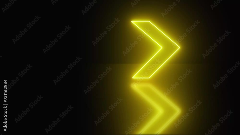 Right yeloow neon 3 arrows on a black background Right yeloow neon 3 arrows on a black background