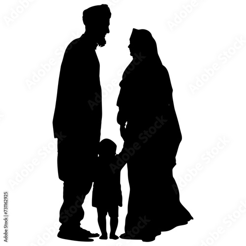 Silhouette happy muslim family black color only