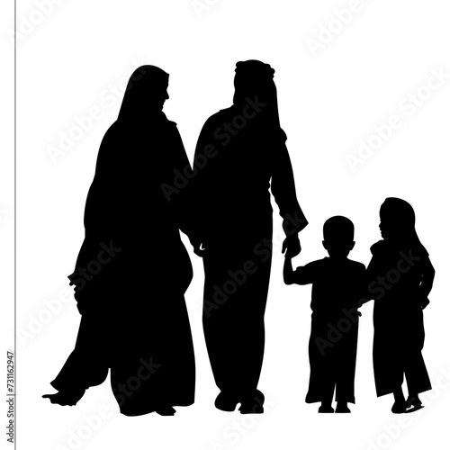 Silhouette happy muslim family black color only