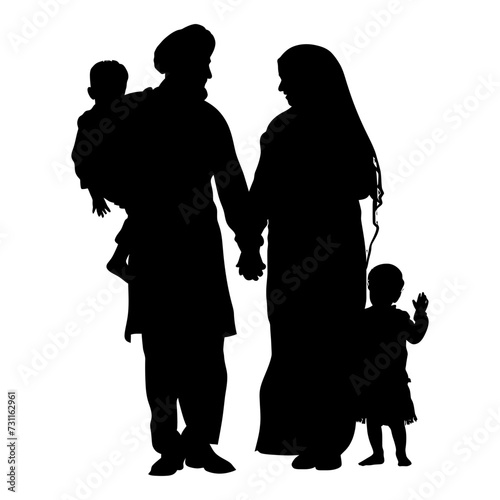 Silhouette happy muslim family black color only