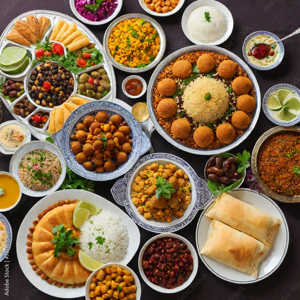 The dining table during Ramadan and the local dishes on the table. Ramadan concept