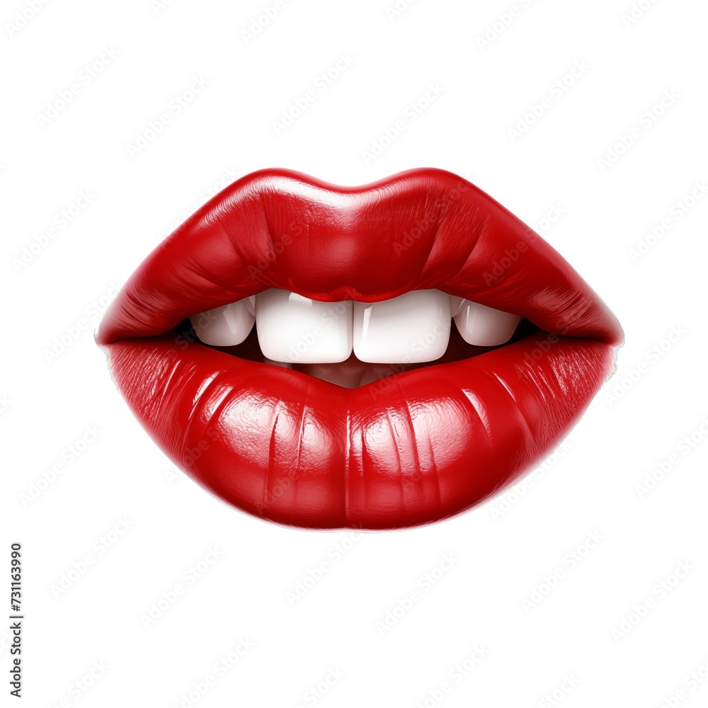 Red lips isolated on white. Created with Generative AI technology. Red lips isolated on white. Created with Generative AI technology.