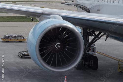 Large Jet Engine - General Electric Turbofan and a Boeing 777.