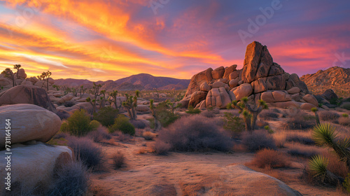 Sunrise at Joshua Tree National Park in Southern. photo