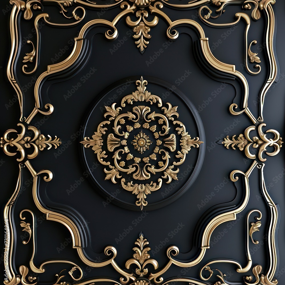 3d wallpaper for ceiling with black gold decoration Victorian style and decorative frame background