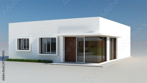 3d house model rendering on white background, Clean and precise 3D illustration modern cozy house. Concept for real estate or property.