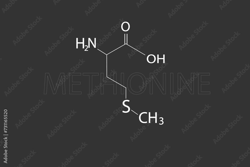 Methionine molecular skeletal chemical formula.