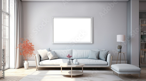 wall art mockup with a modern grey blue living room