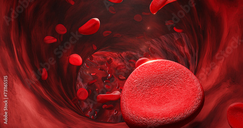 3d render of blood vessel with flowing blood cells