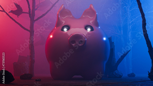 3d render of pink piggy bank on a evil background