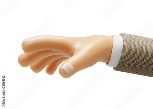 3D render cartoon icon hand pointing on white background