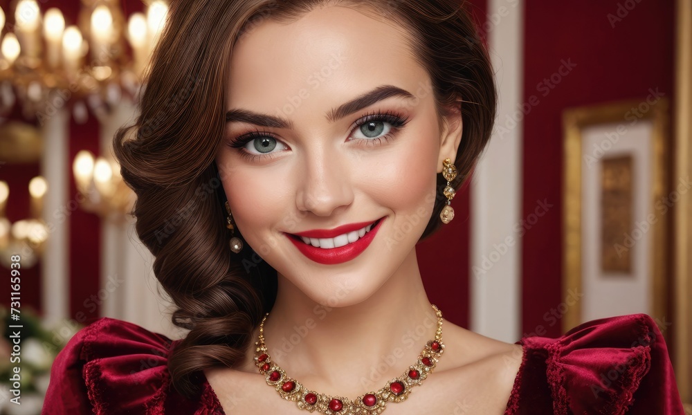 Velvet Glamour: Portrait of a Beautiful Woman Immersed in High-Fashion Opulence Velvet Glamour: Portrait of a Beautiful Woman Immersed in High-Fashion Opulence