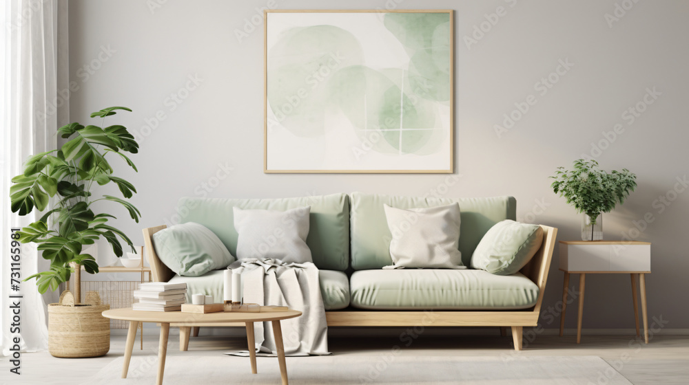 Stylish Scandinavian living room with design mint