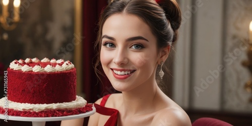 Fashionable Decadence: Portrait of a Young Woman Dressed in Red Velvet Splendor