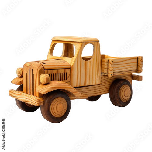 A wooden toy truck, transparent or isolated on white background 