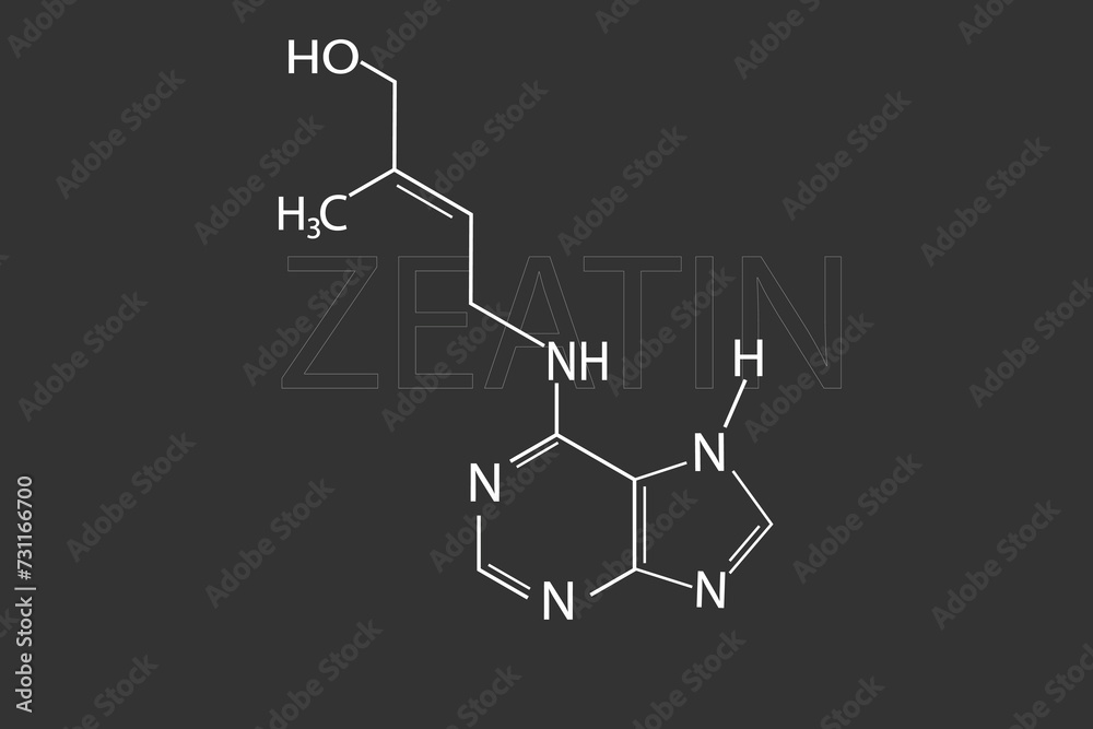 Zeatin molecular skeletal chemical formula. Zeatin molecular skeletal chemical formula.