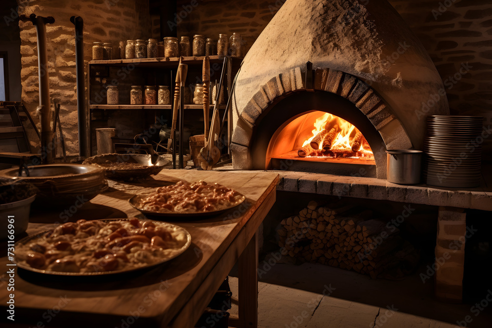 outdoor pizza oven, hot pizza oven, making pizza in the oven, wooden ...