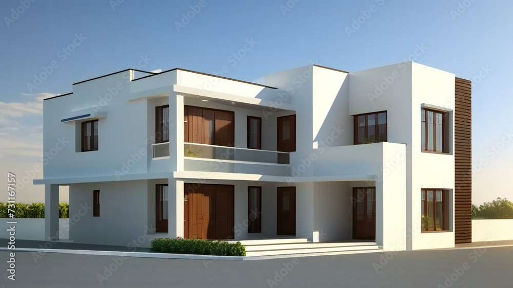 3d house model rendering on white background, Clean and precise 3D illustration modern cozy house. Concept for real estate or property.