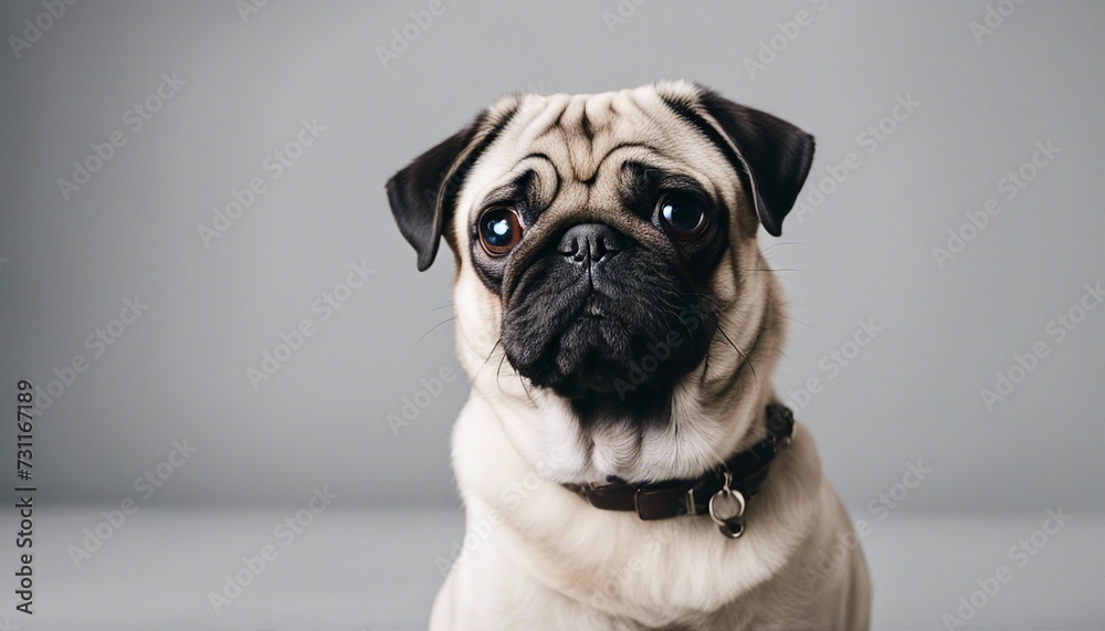 cute The Pug, isolated white background 
