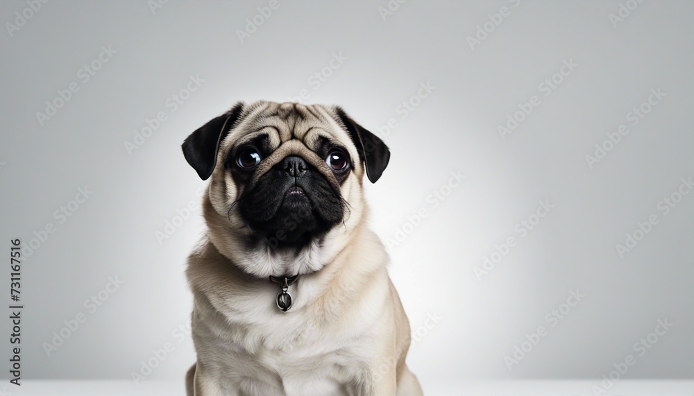cute The Pug, isolated white background 
