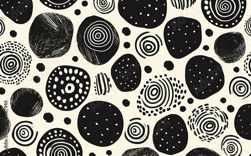 Black and white stock image featuring hyper-realistic, sharp-focus pattern of irregular organic circles in varying sizes and shapes