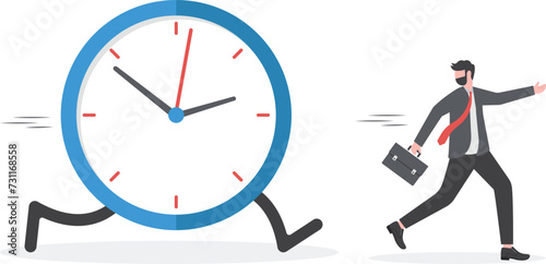 Run out of time, work deadline, time countdown or time management concept, tried businessman running away from clock.

 photo