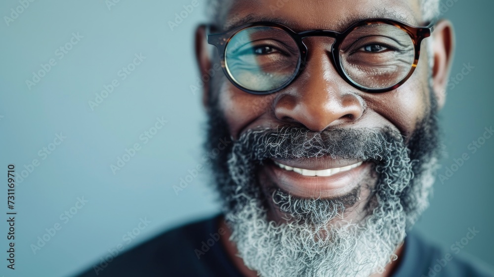 A man with a gray beard and mustache wearing glasses smiling at the camera. A man with a gray beard and mustache wearing glasses smiling at the camera.