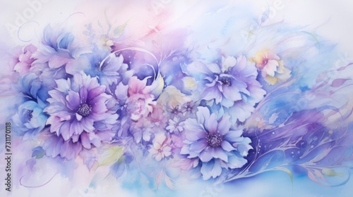 Softly Blended Hues  Purple and Blue Watercolor Painting of Flowers  Resembling Oil Paintings