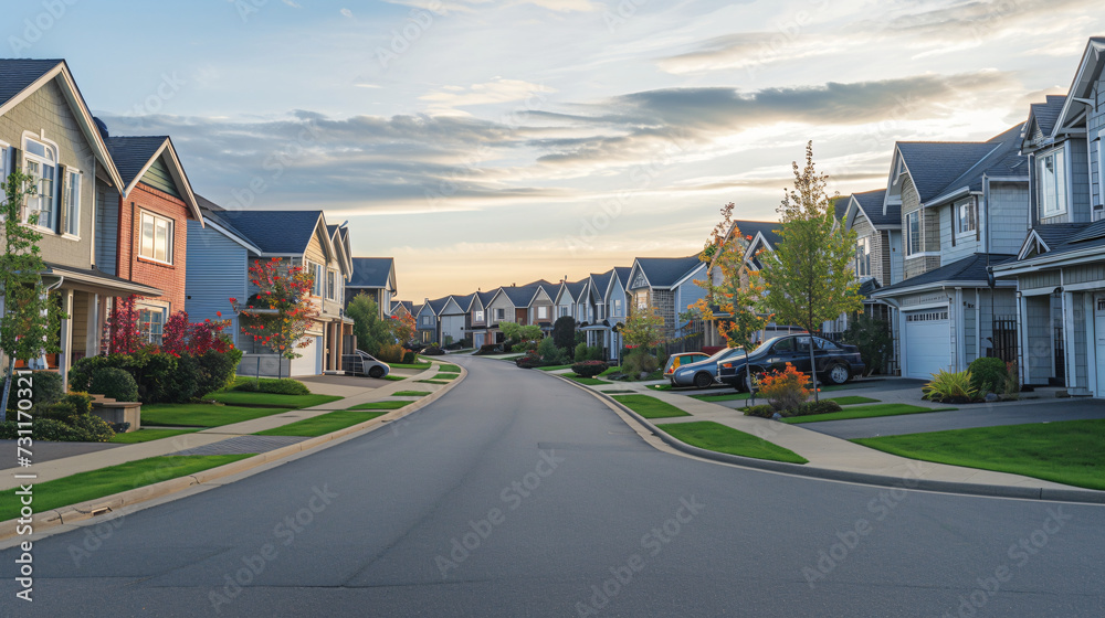 Street of suburban homes.