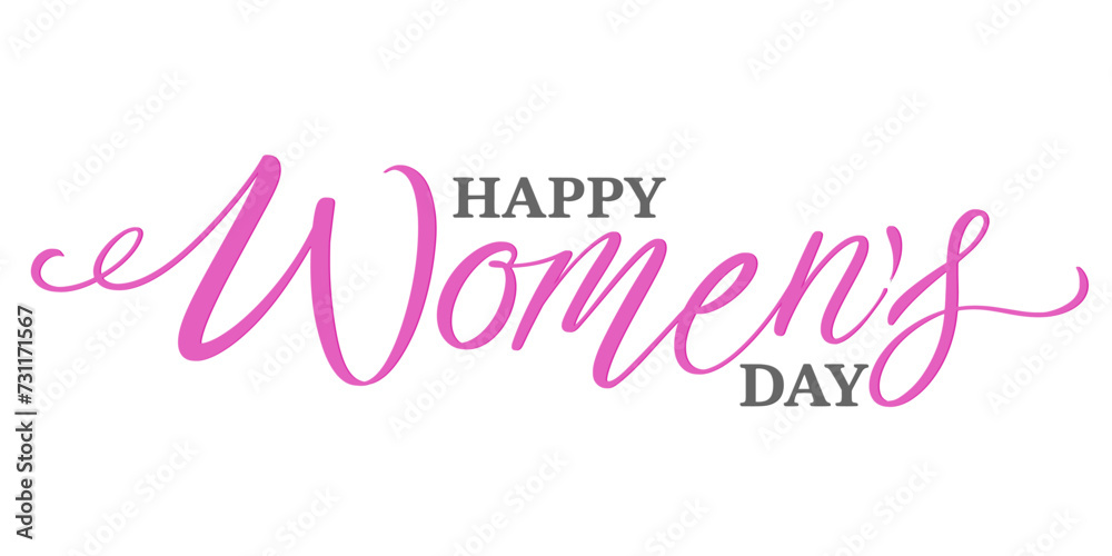 Happy Women's Day greeting card template with hand lettering . Vector illustration.