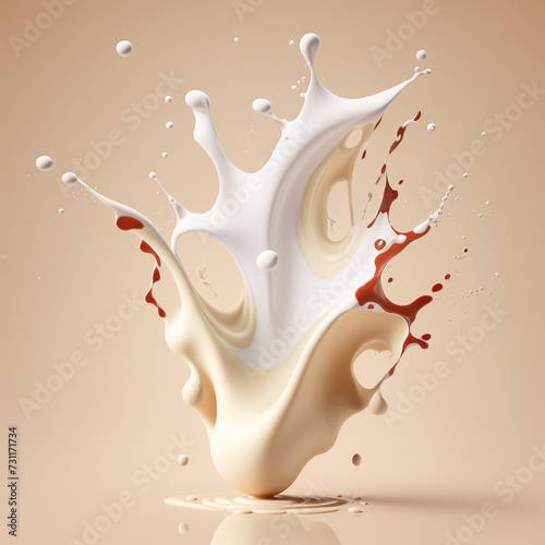 Illustration of unusual chocolate. Various splashes of liquid chocolate. Unusual drops and smooth lines. Unusual background. Smooth texture,