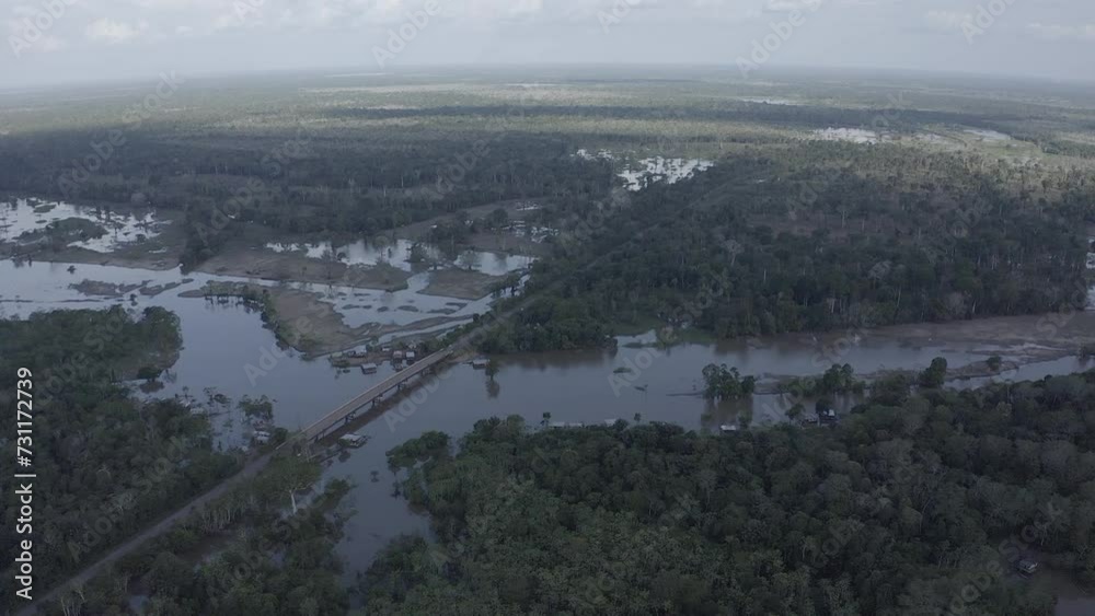 Aerial view of the BR 319 highway linking Manaus and Porto Velho in the Brazilian Amazon. The beginning of the route in Careiro da Várzea is surrounded by wetlands and rainforest. Amazonas, Brazil Aerial view of the BR 319 highway linking Manaus and Porto Velho in the Brazilian Amazon. The beginning of the route in Careiro da Várzea is surrounded by wetlands and rainforest. Amazonas, Brazil
