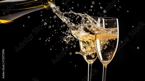 Pouring Champagne Bubbles for New Year's Toast at Party - Celebrate with Bubbly Fizz and Sparkling