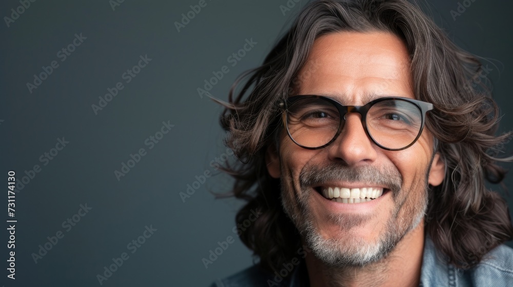 A man with long hair glasses and a beard smiling at the camera with a relaxed and friendly expression. A man with long hair glasses and a beard smiling at the camera with a relaxed and friendly expression.