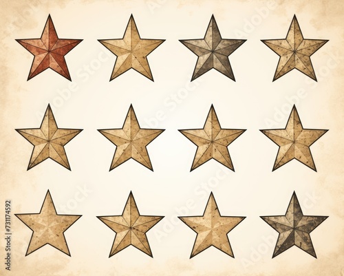 Grunge Star Set. Collection of Isolated Christmas Stars in Abstract Shape and Decoration