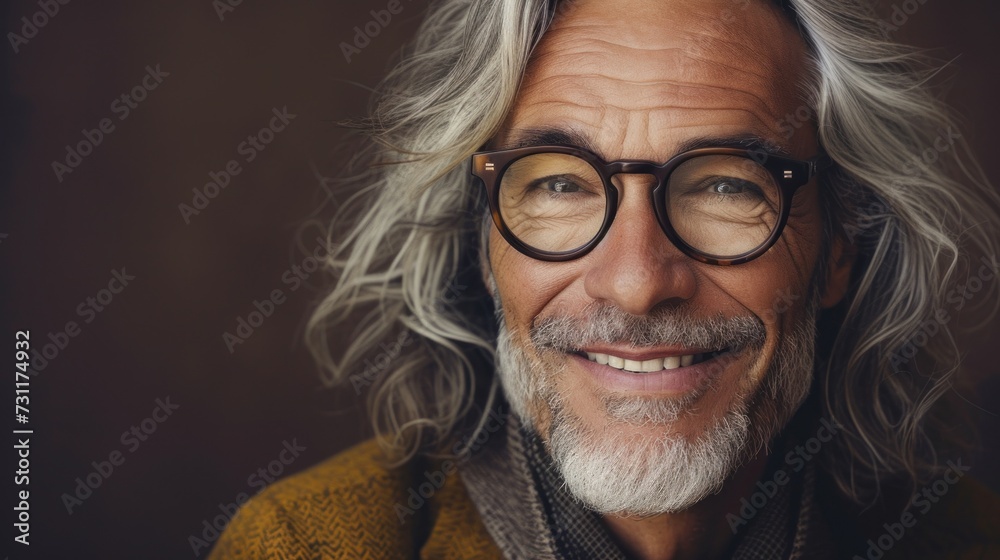 A man with gray hair wearing glasses and smiling. A man with gray hair wearing glasses and smiling.