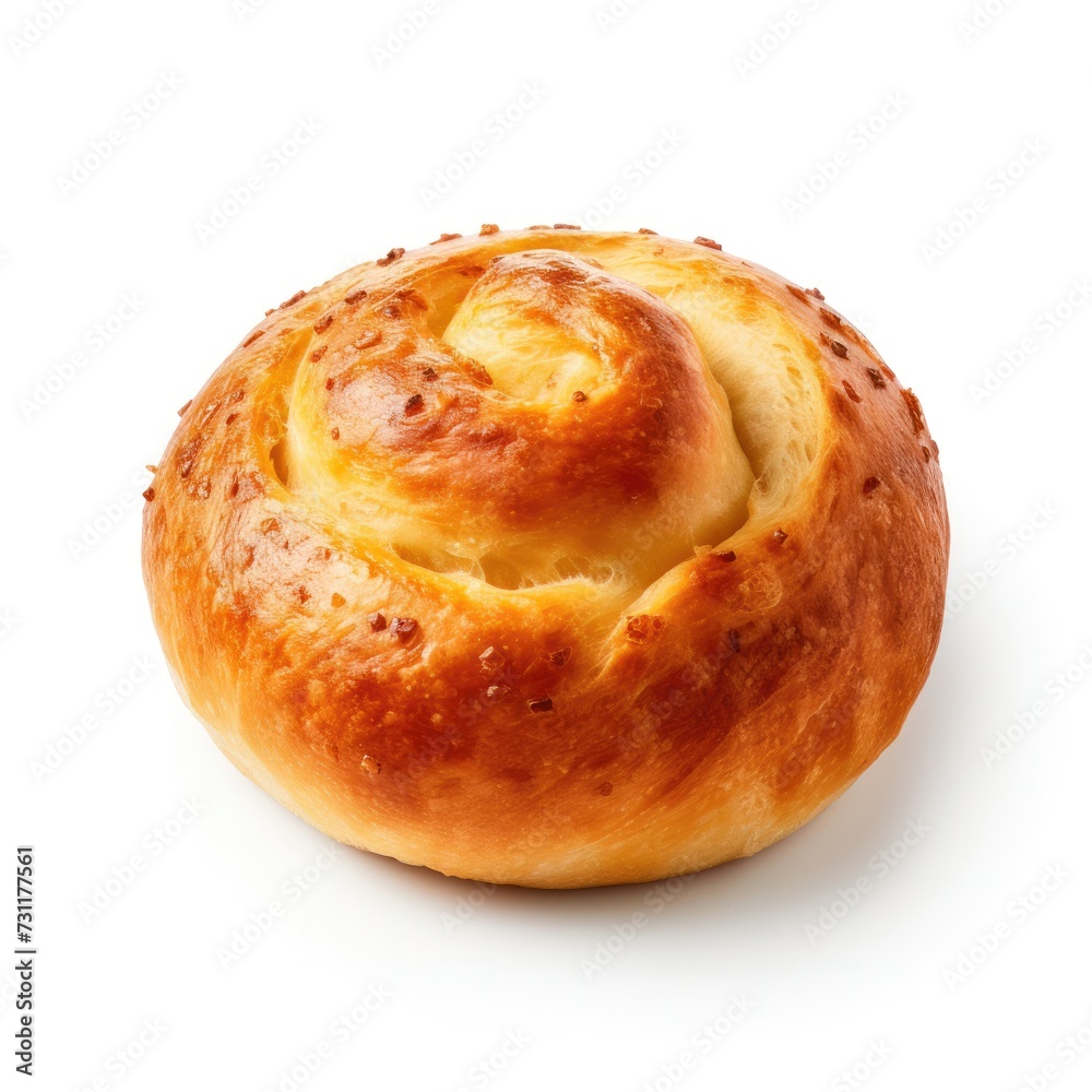Bun brioche cake isolated on white background. Bread grocery product cafe concept