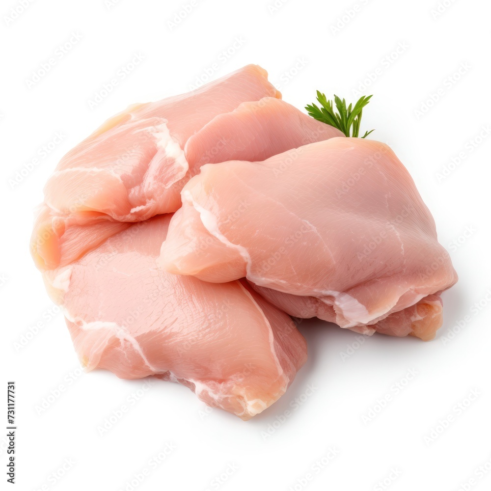 Raw chicken fillets isolated on white background, close up
