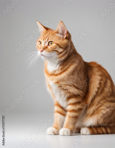 cute orange tabby cat, isolated white background, full body 