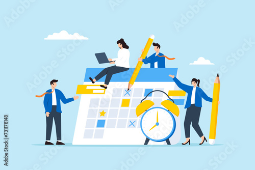 Business team collaborate on calendar planner to schedule and organize work