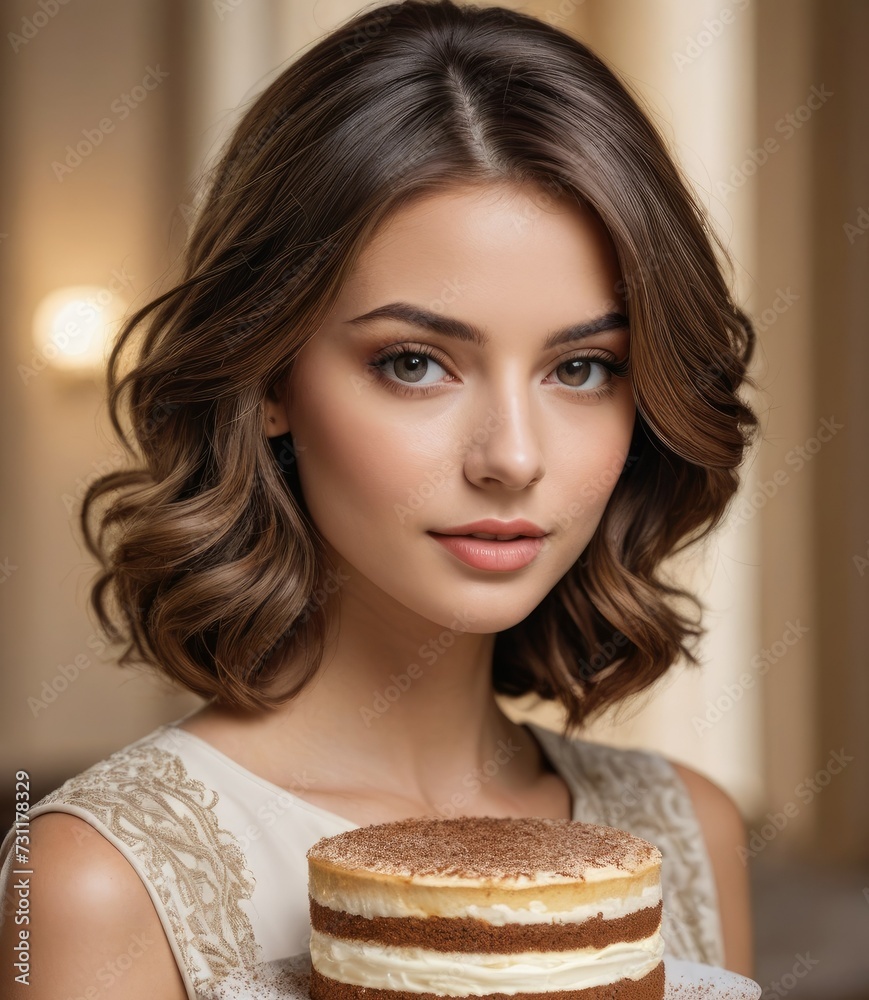 Tiramisu Elegance: Beautiful Young Woman in a Fashion Portrait of Indulgent Layers