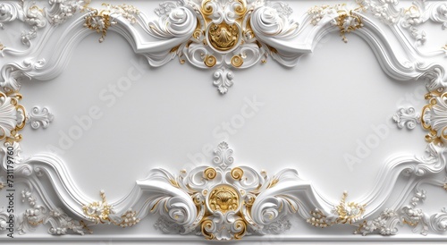 White golden decorative Victorian-style frame background for ceiling 3D wallpaper. 