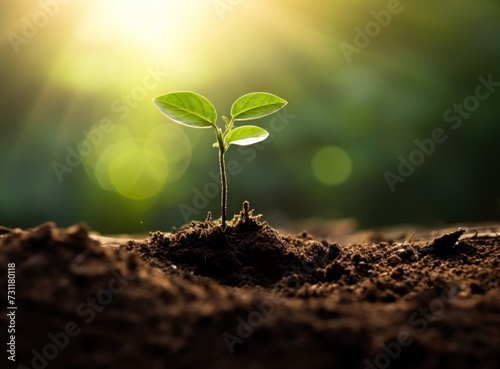 Plant growing from soil in the sunlight