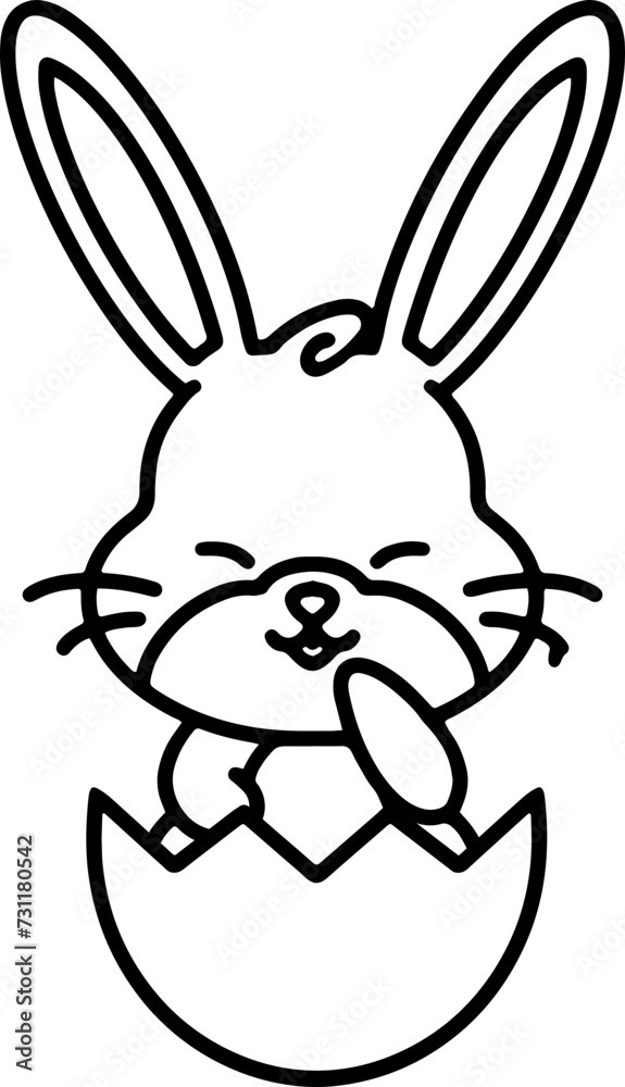 easter rabbit in egg line drawing