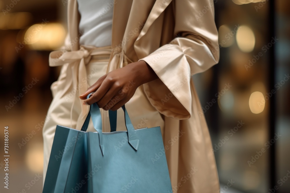 Young african woman carrying shopping bag