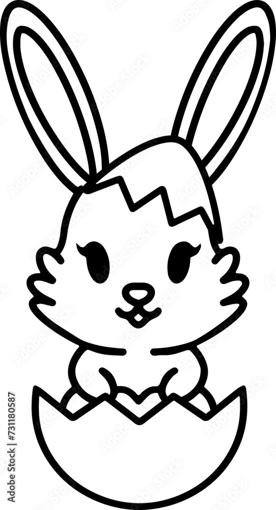 Fototapeta premium easter rabbit in egg line drawing