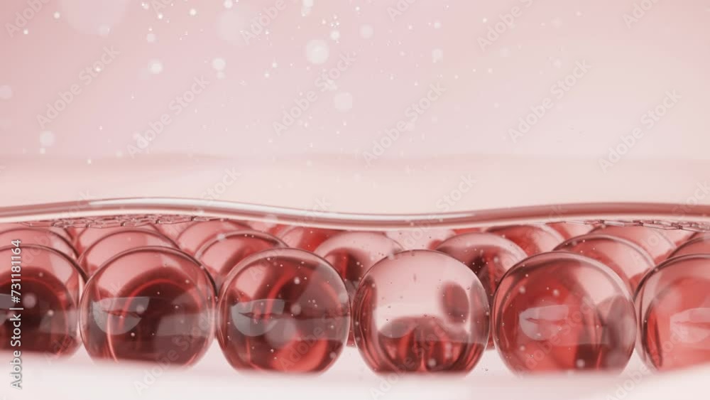 Bubble with collagen atoms descends through skin cells to the deepest layers, straightening and smoothing wrinkles from within. 3D rendering.