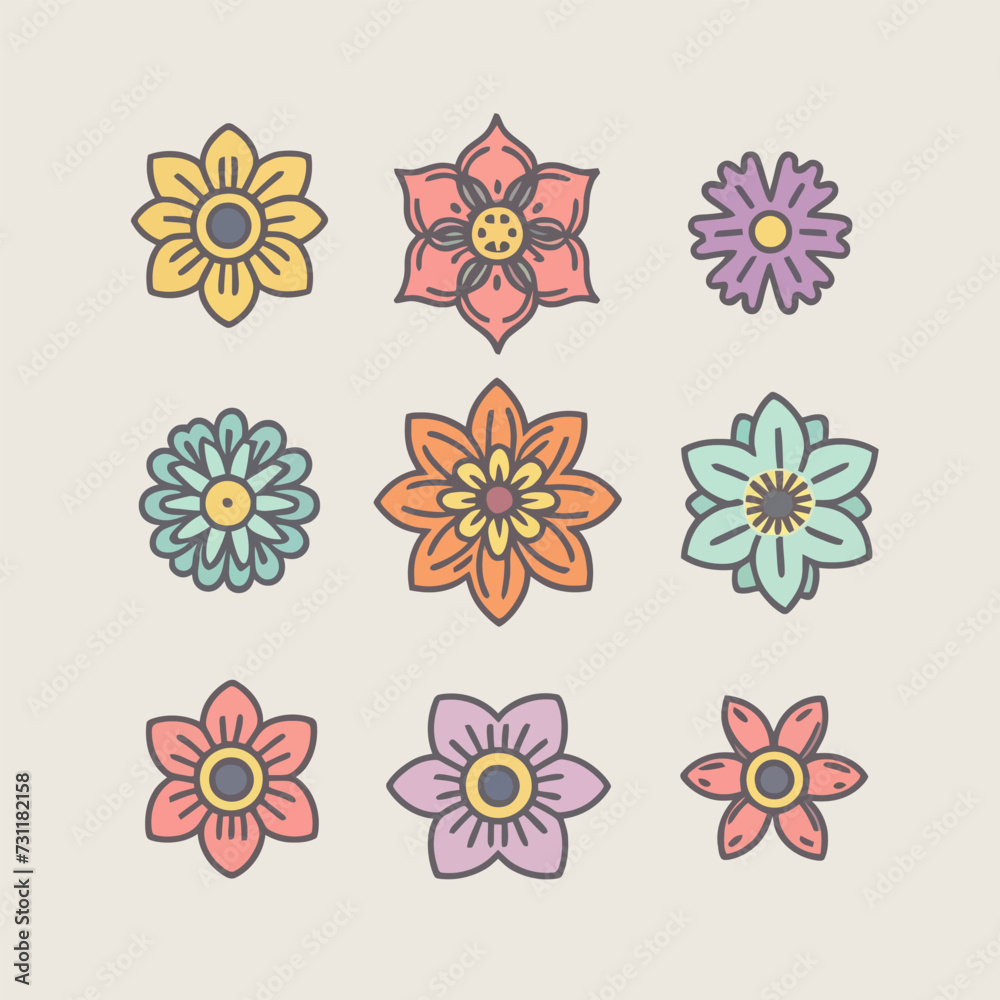 Flower Elements Vector, Flower icon collection - vector illustration