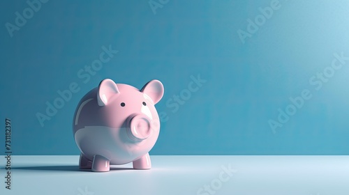 Pink piggy bank on a soft blue gradient background