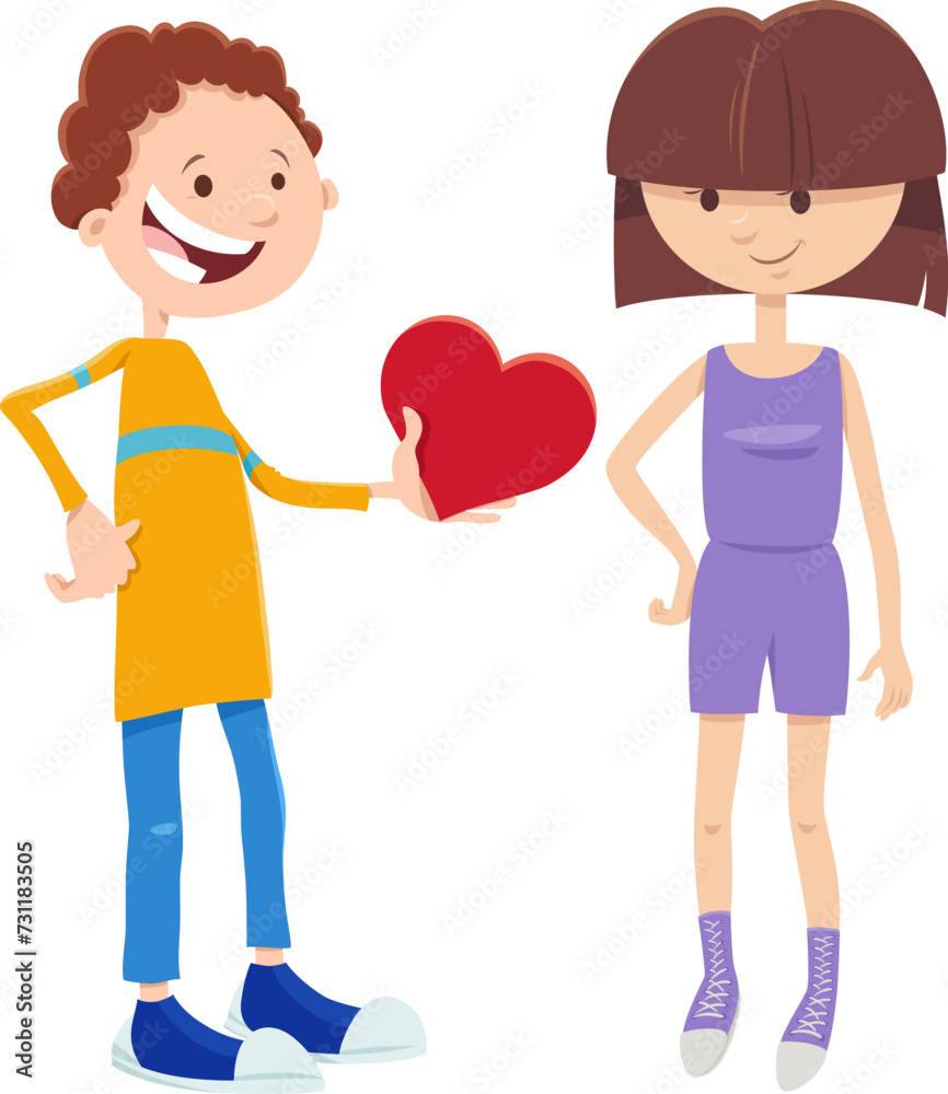 cartoon girl and boy characters on Valentines Day cartoon girl and boy characters on Valentines Day